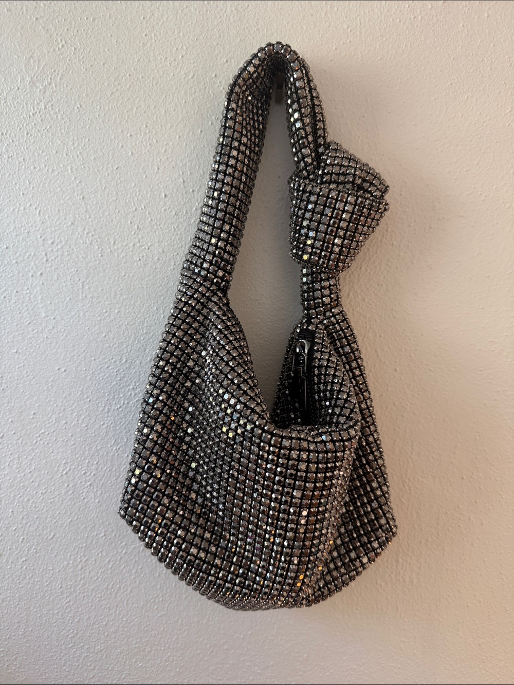 Madison West Silver Rhinestone Knot Shoulder Bag